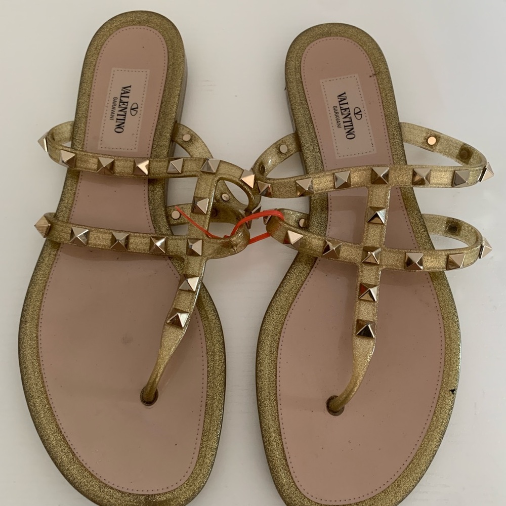 Valentino Metallic Gold Studded Sandals